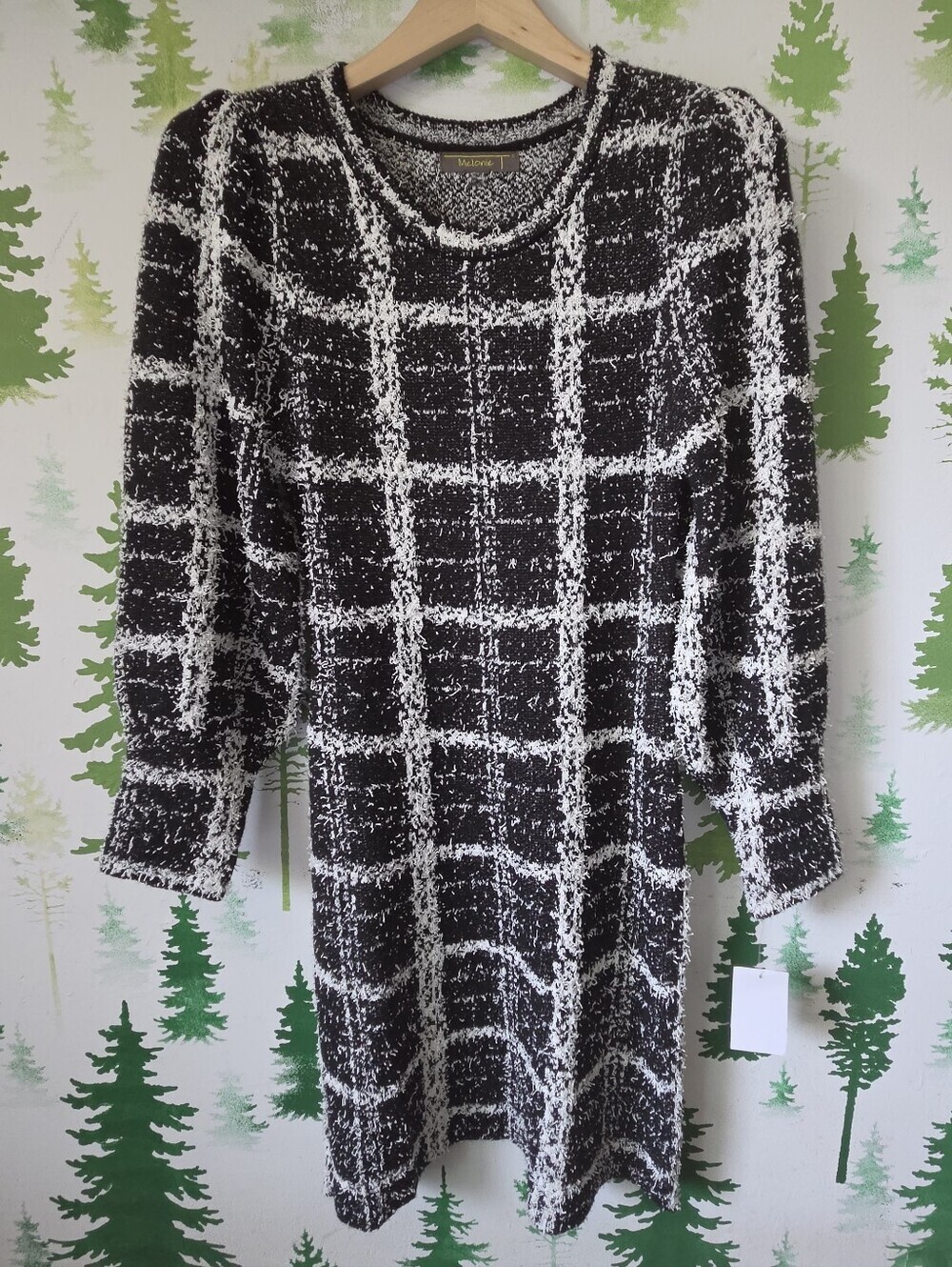Melonie T  Long Sleeve Windowpane Sweater Dress